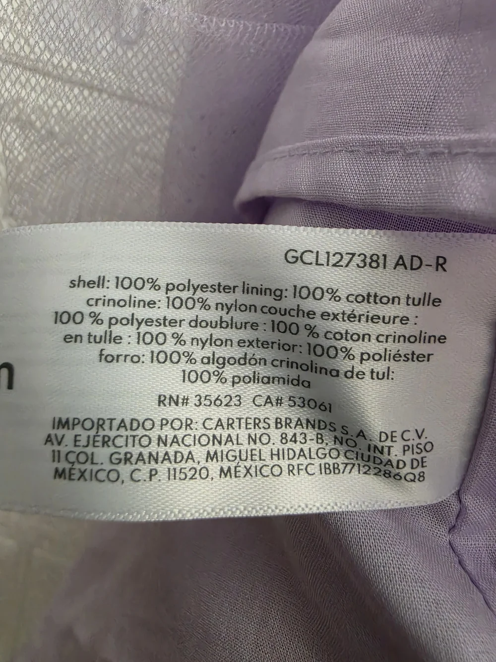 Nwt Carter's Child of Mine Baby Girl's Lilac Ruffle Sleeve Dress Set
